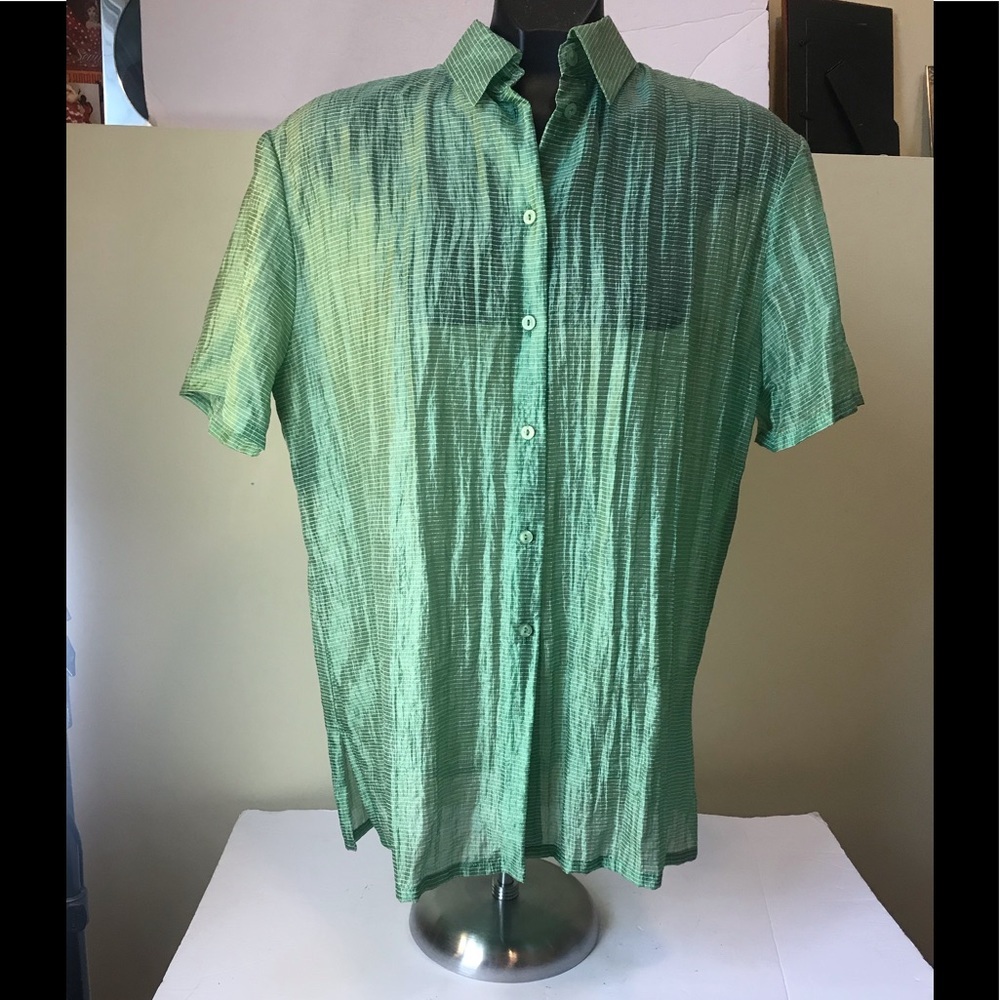 Olsen Airy Crinkle Fabric Shirt Side Slits Buttons